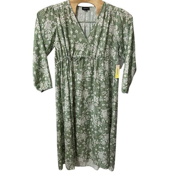 summersalt Dresses & Skirts - Summersalt The Cinched Waist Long Sleeve Caftan Dress Sz Small Floral Green NWT‎